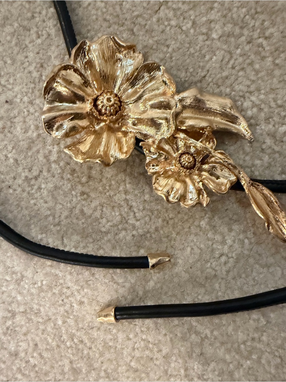 Zara Gold Floral Statement Wrap Belt Black Faux Leather
